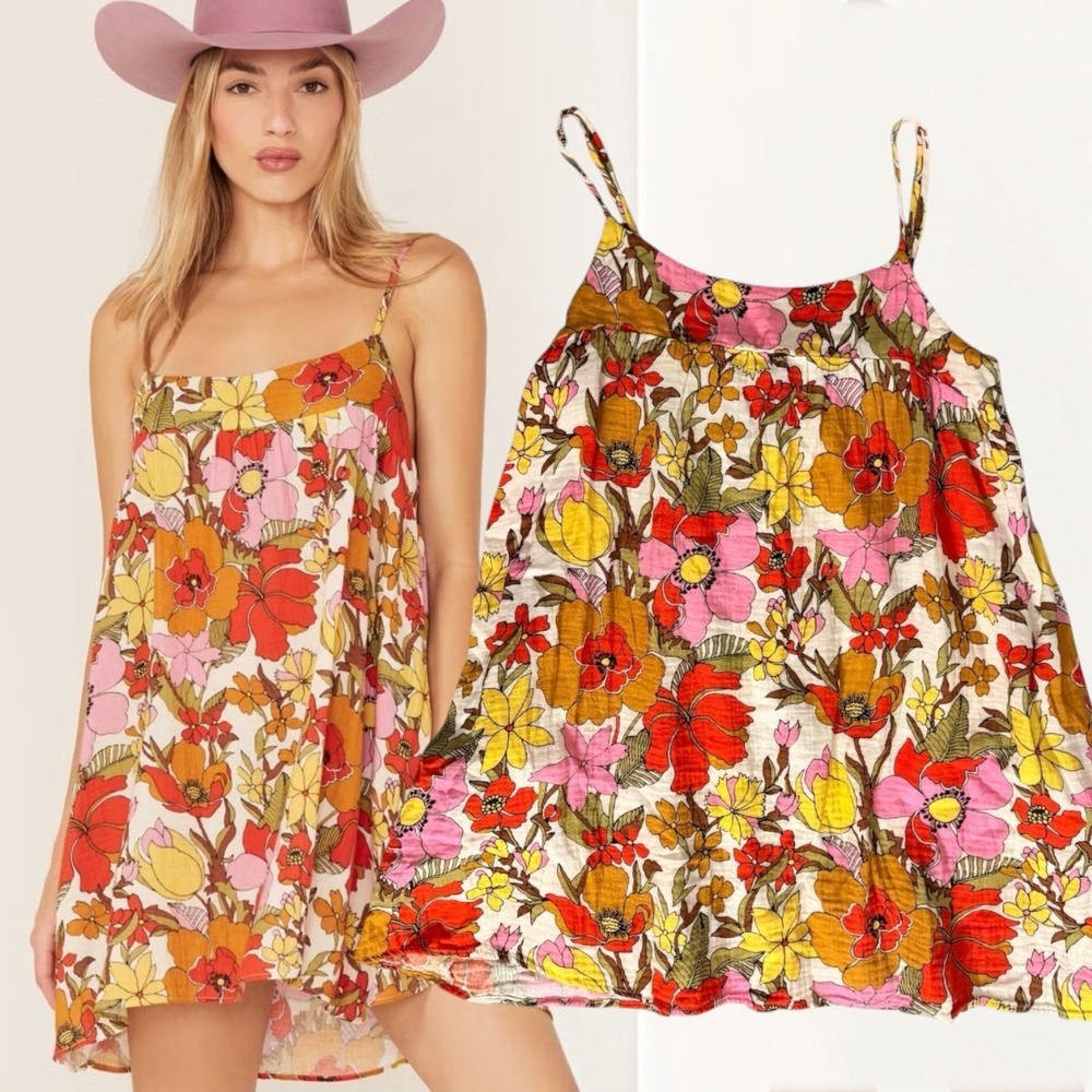 Show Me Your Mumu Cami Tank Top Retro Floral Yellow Pink Small